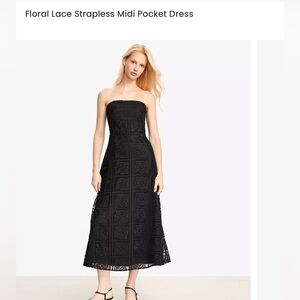 LOFT Black Strapless Lace Dress 00P